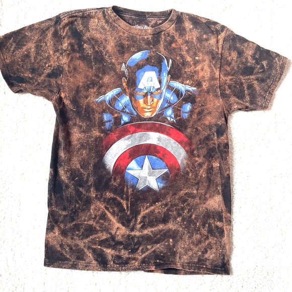 Marvel Hand Distressed Acid Washed Bleached Unisex Tee Medium Captain America - Picture 1 of 2